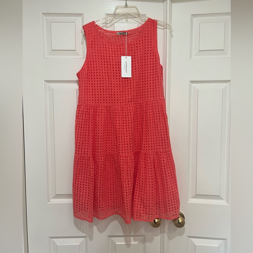 Women’s eyelet babydoll orange  mini fit flare short sleeves Summer‎ dress Large